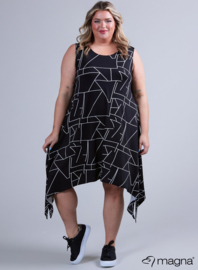 A-Shaped Sleeveless Split Dress (C-2323-PRINT) X77001-Geo Lines Black