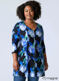 A-Line Shaped Zipper Tunic (C-2606-PRINT) T29060-Floral Blue-Green