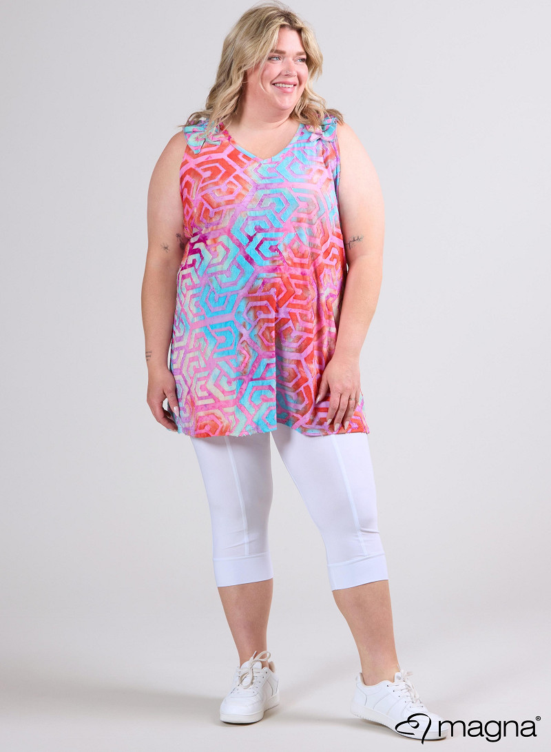 A-Line Sleeveless Frill Top-Tunic (C-2514-MSH) T77011-Maze Turquoise-Pink
