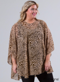 Poncho WINGS chiffon print (M-0004-CHP) V03061-Small Leo Taupe