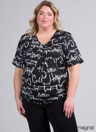 Flowy V-Neck Shirt (B-2103-PRINT) 435001-Letters BW