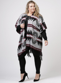 Poncho met Aztec Print (M-9011) 020-Dr.Grijs