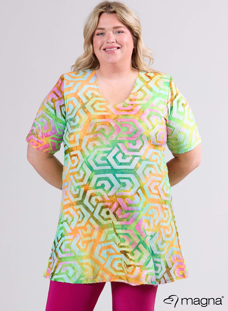 A-Line Short Sleeve Shirt (B-2508-MSH) T77008-Maze Orange-Pink-Lime