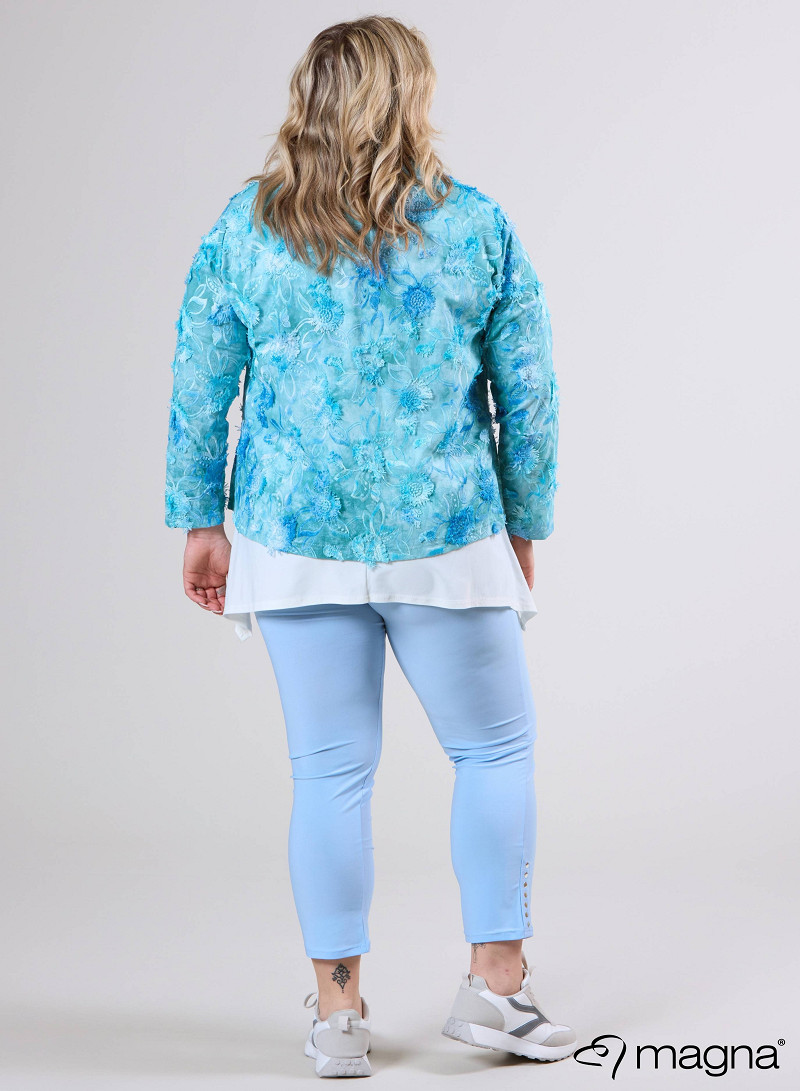 Jaquard Button Jacket (K-2402-COT1) T93051-Embroidery Flower Aqua