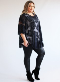 Poncho WINGS chiffon print Burnout Roses (M-0004-CHPR-BR) 017-Marine