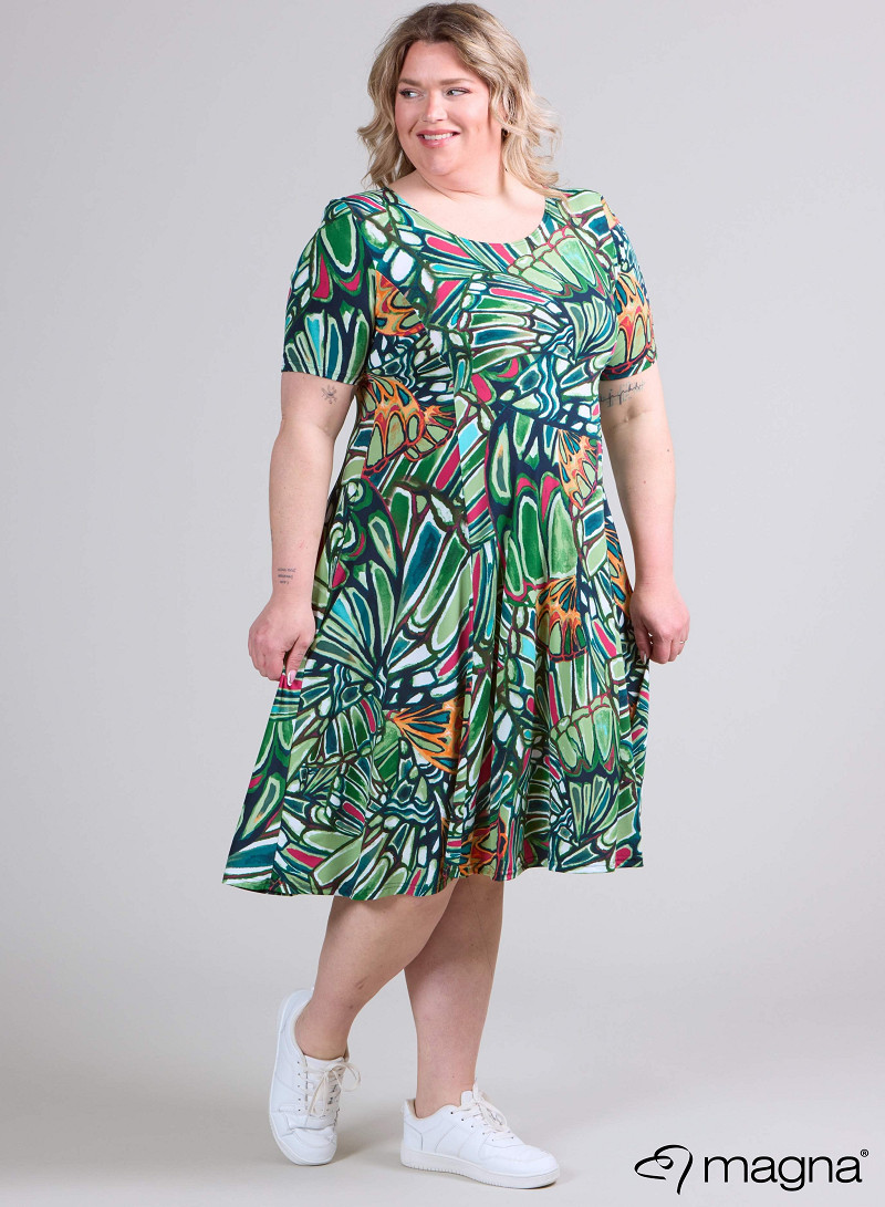 Long A-Line Dress (C-2203-PRINT) T89058-Pebbles Green
