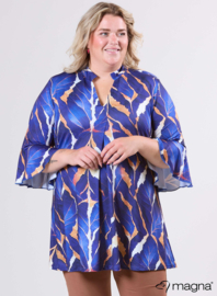 Flared Sleeves Relaxed Tunic (C-2503-PRINT) T69060-Autumn Leaves Royal Blue/Camel
