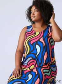 A-Shaped Sleeveless Split Dress (C-2323-PRINT) T30060-Bold Lines Waves Blue-Pink