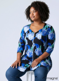 A-Line Shaped Zipper Tunic (C-2606-PRINT) T29060-Floral Blue-Green