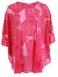 Poncho WINGS chiffon print Burnout Roses (M-0004-CHPR-BR) 006-Fuchsia