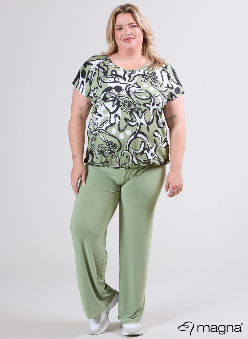 Simple Elastic Band Shirt (A-2502-PRINT) U24022-Groovy Khaki