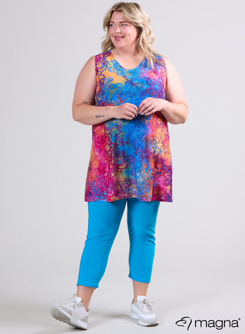 A-Line Sleeveless tunic/top (A-2302-MSH) T99006-Flower Pink-Blue