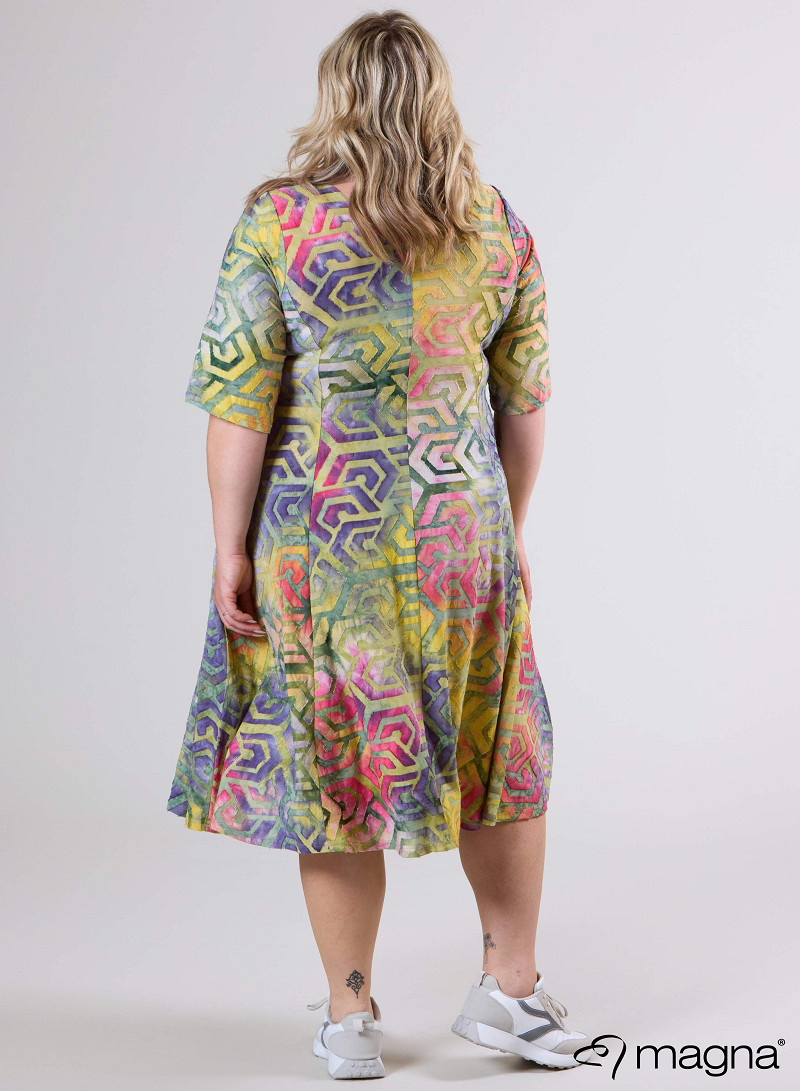 Long A-Line Dress (C-2513-MSH) T77007-Maze Design Yellow-Green