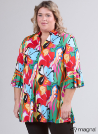 Flared Sleeves Relaxed Tunic (C-2503-PRINT) U32058-Butterfly Garden Green