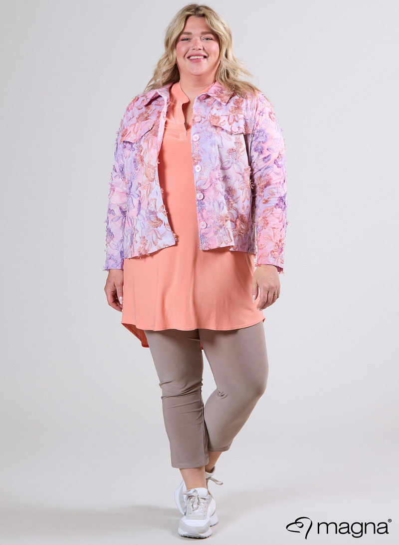 Jaquard Button Jacket (K-2402-COT1) T93021-Embroidery Flower Purple