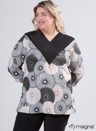 V-Pleated Shirt (B-2501-PRINT) U37001-Flower Maze Black-Sand