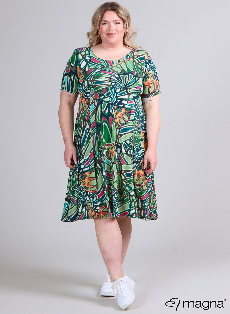 Long A-Line Dress (C-2203-PRINT) T89058-Pebbles Green