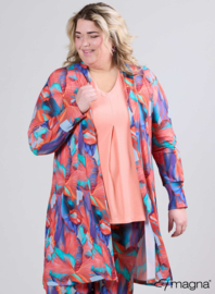 Open Front Loose Cardigan (N-2201-PRINT) T42068-Elegant Whirl Coral-Mint