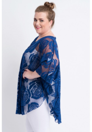 Poncho WINGS chiffon print Burnout Roses (M-0004-CHPR-BR) 060-Royal Blue