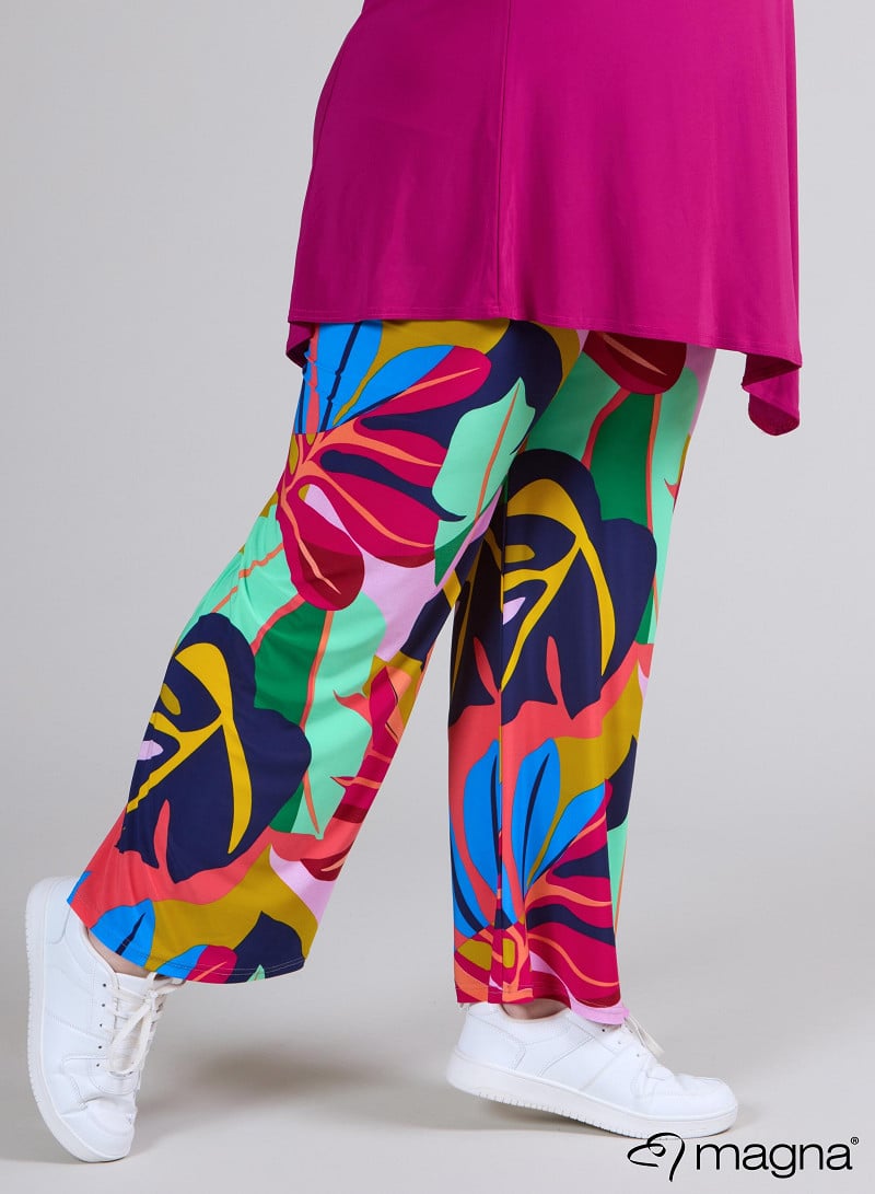 Broek Basic (D-03-PR) T86067-Big Leaves Magenta-Mint