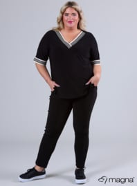 V-Neck Wide Trim Shirt (B-2422) V17018-4-Lines Creme