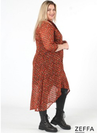 Chiffon Long Buttons-Up Tuniek-Jurk (ZF-DR-1004-PR) Y75019-Panther Orange