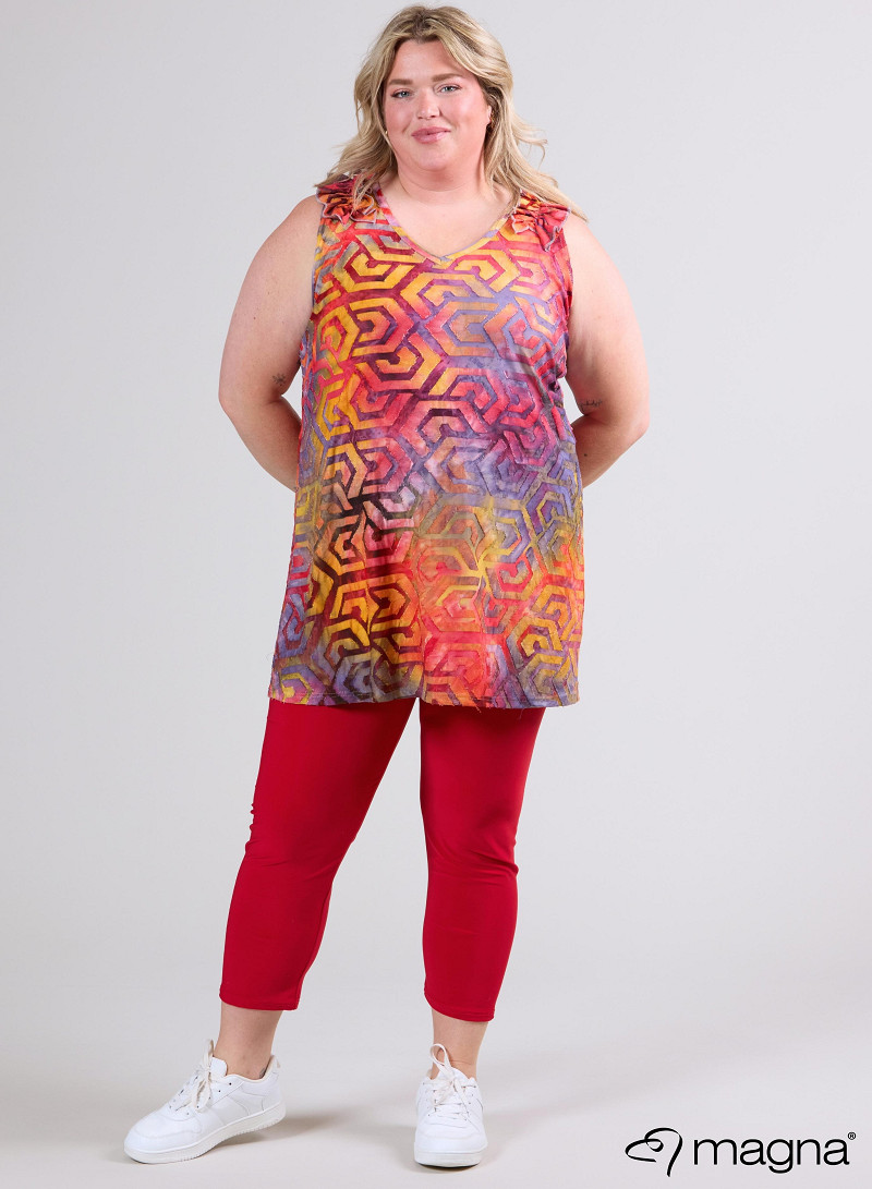 A-Line Sleeveless Frill Top-Tunic (C-2514-MSH) T77076-Maze Red-Yellow