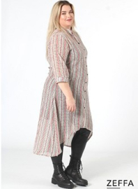 Chiffon Long Buttons-Up Tuniek-Jurk (ZF-DR-1004-PR) Y76014-Dot-Line Beige
