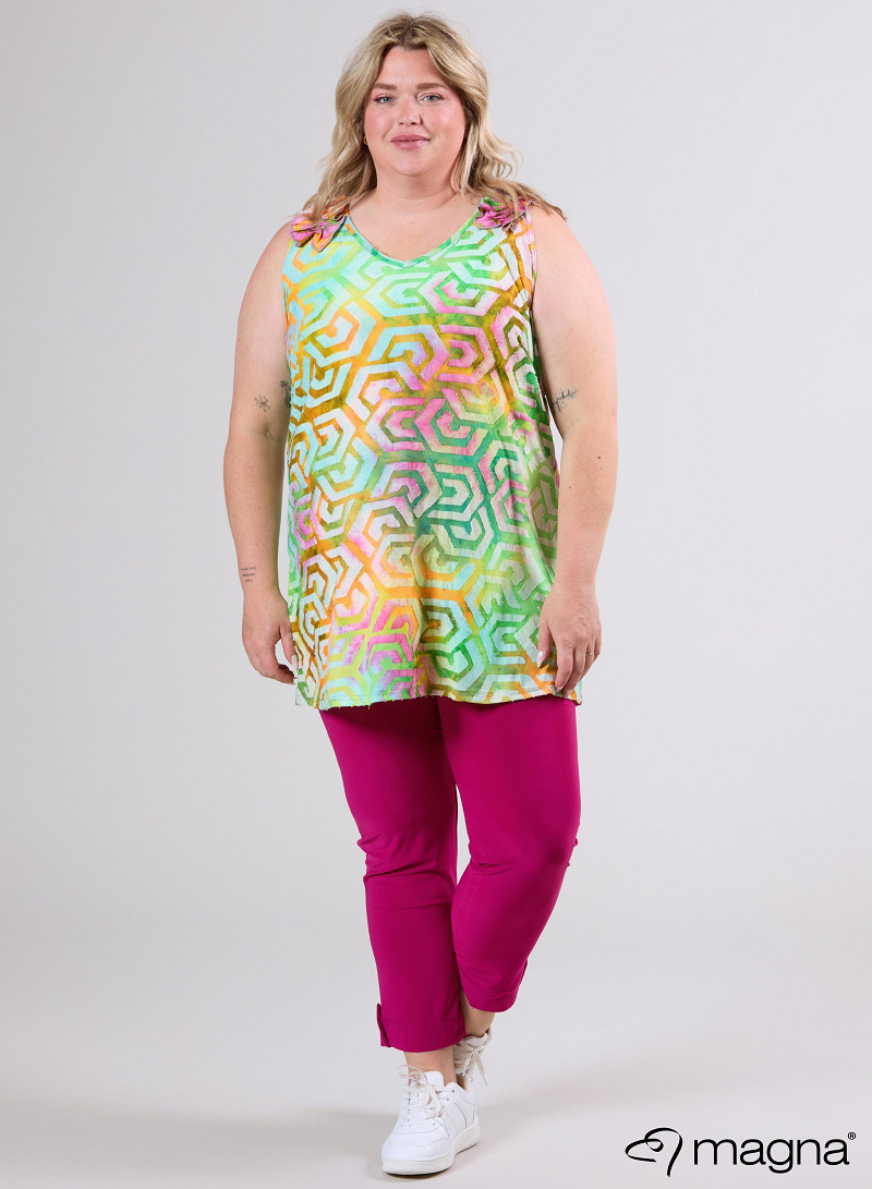 A-Line Sleeveless Frill Top-Tunic (C-2514-MSH) T77008-Maze Orange-Pink-Lime