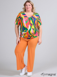 Flowy V-Neck Shirt (B-2103-PRINT) V-41058-Art Green-Pink