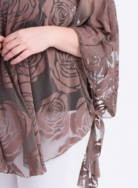 Poncho WINGS chiffon print Burnout Roses (M-0004-CHPR-BR) 061-Taupe