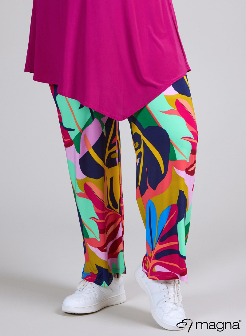 Broek Basic (D-03-PR) T86067-Big Leaves Magenta-Mint