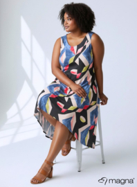 A-Shaped Sleeveless Split Dress (C-2323-PRINT) T32008-Mixed Shapes Sky Blue-Lime