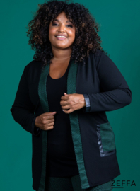 ZF-JA-1005-PCPB - Open Blazer met color detail - 001-Zwart - X55038-Green zigzag