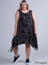 A-Shaped Sleeveless Split Dress (C-2323-PRINT) X77001-Geo Lines Black