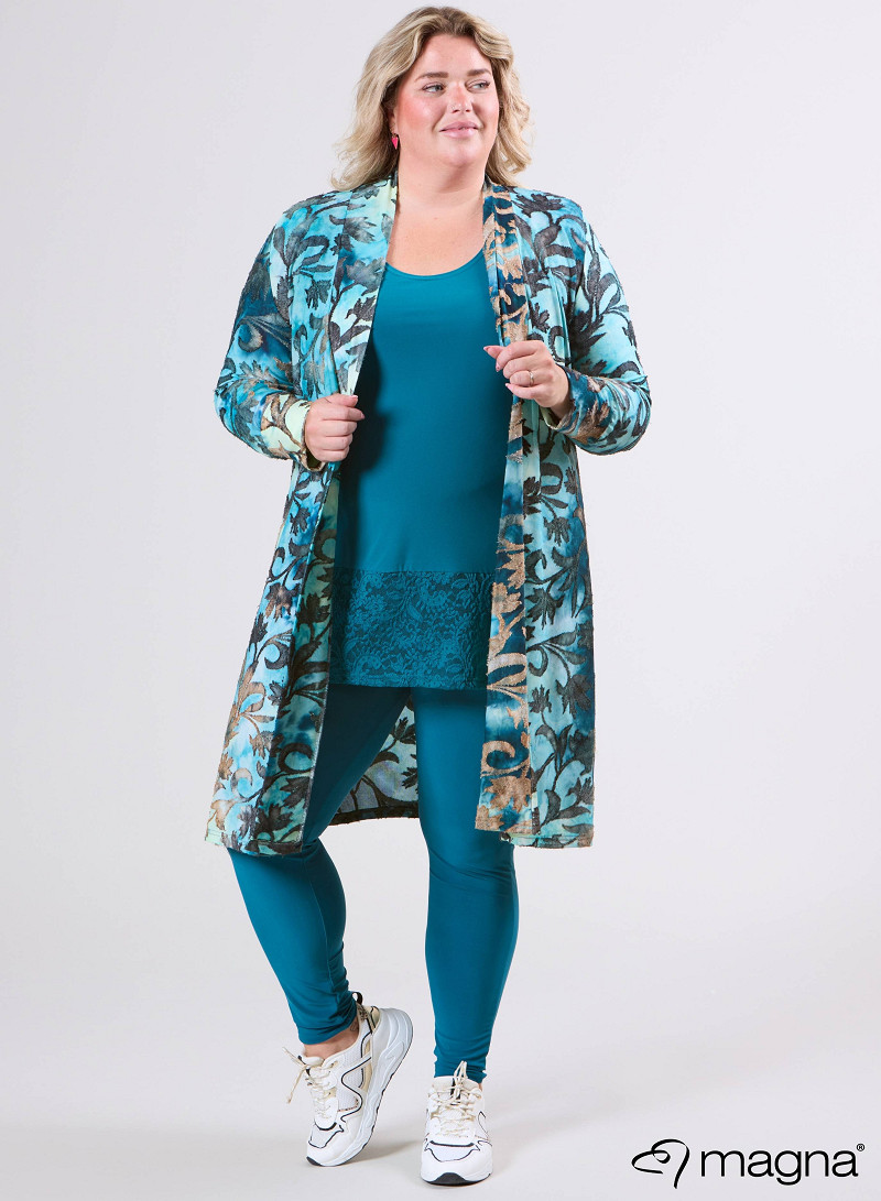 Open Front Loose Cardigan (N-2201-MSH) U51048-Fall Leaves Petrol