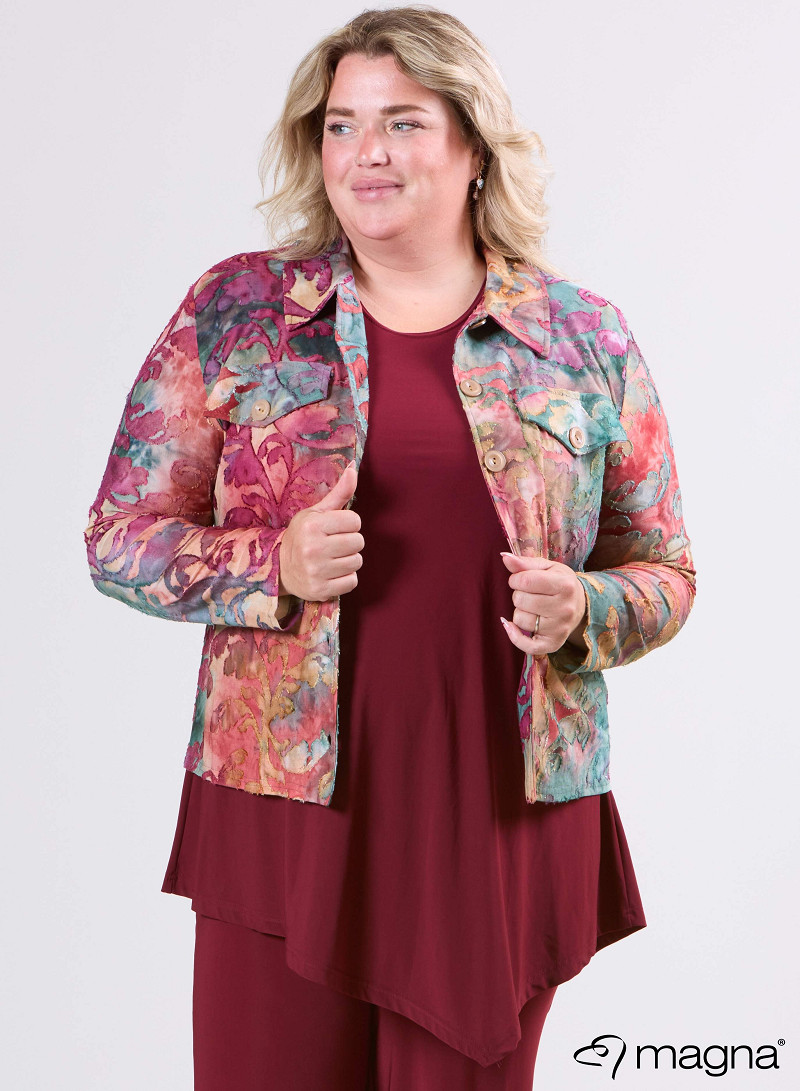 Jaquard Button Jacket (K-2402-MSH) U51032-Fall Leaves Wine Red