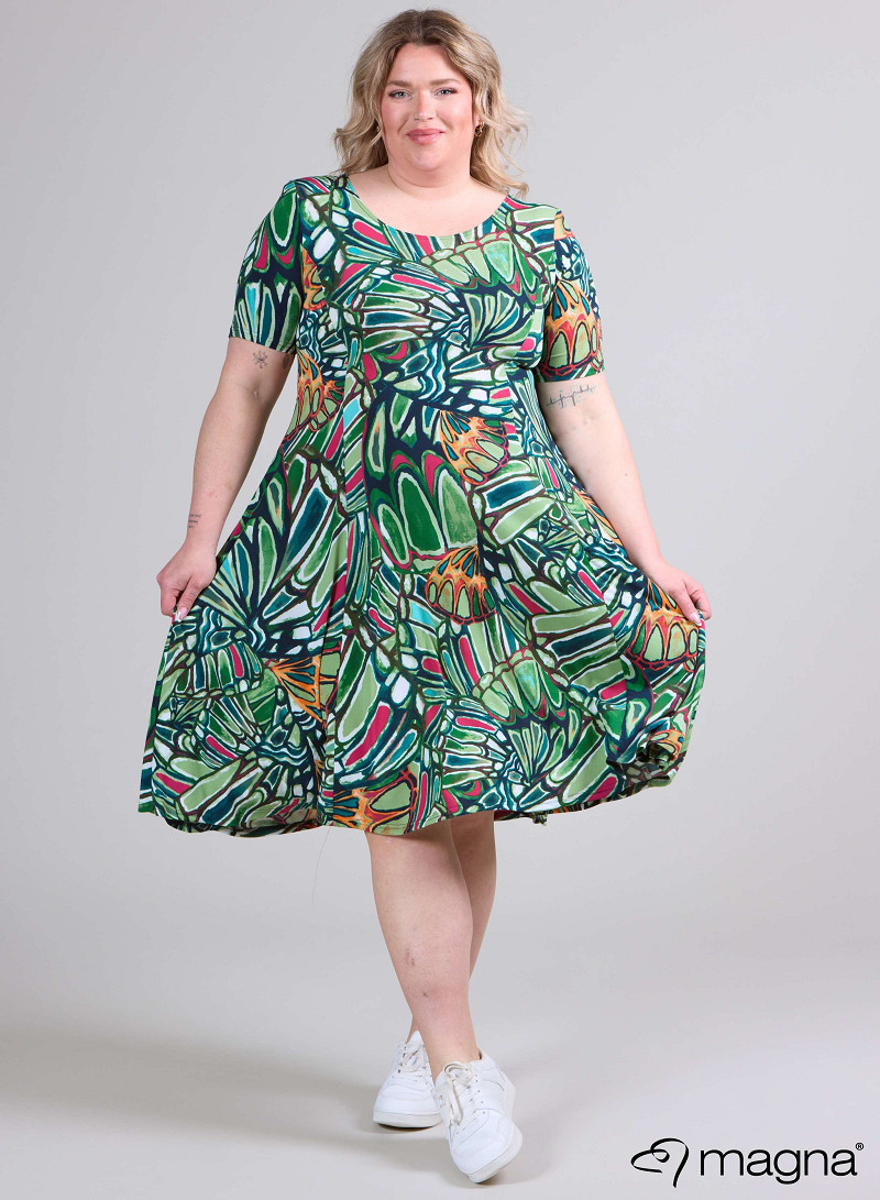 Long A-Line Dress (C-2203-PRINT) T89058-Pebbles Green