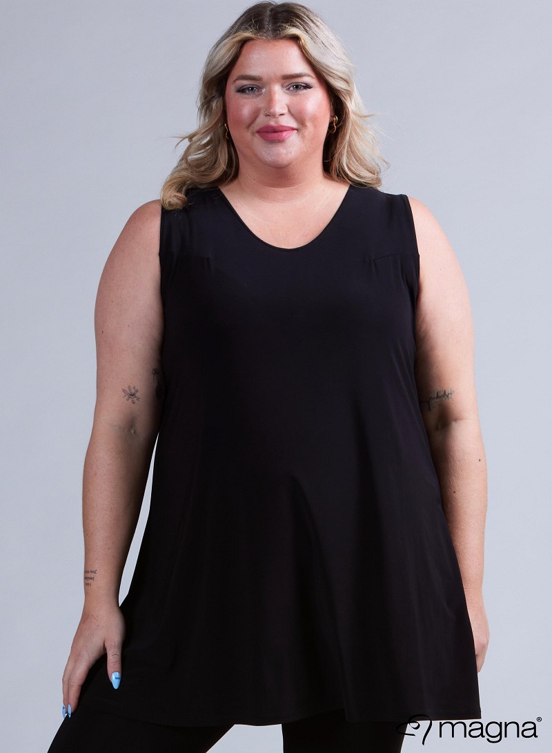 A-Line Sleeveless tunic/top (A-2302-SOLID) 001-Zwart