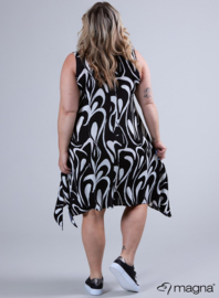 A-Shaped Sleeveless Split Dress (C-2323-PRINT) V71001-Swirl Black-White