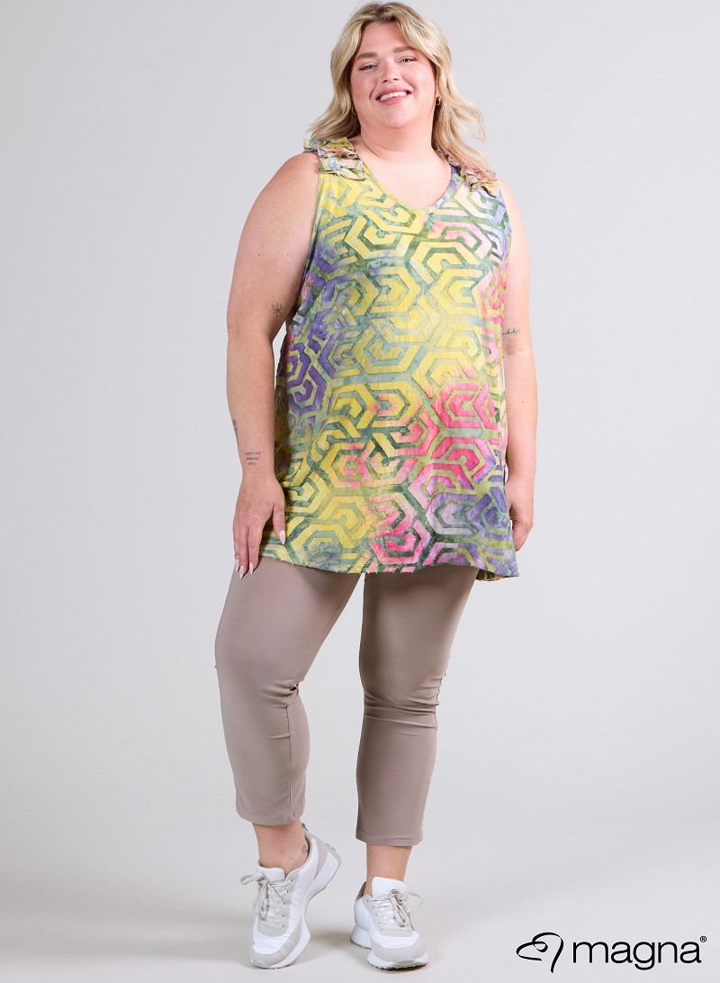A-Line Sleeveless Frill Top-Tunic (C-2514-MSH) T77007-Maze Yellow-Green