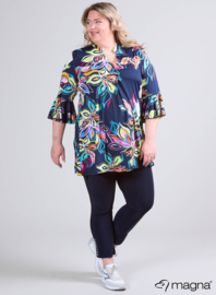 Flared Sleeves Relaxed Tunic (C-2503-PRINT) V72008-Colorful Flower Lime