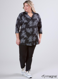 Button Tunic V-Shaped Neckline (C-2506-PR) U34001-Flower Sketch Black