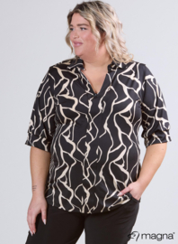 Puff Sleeve Shirt (B-2502-PR) U33001-Simple Lines Black-White