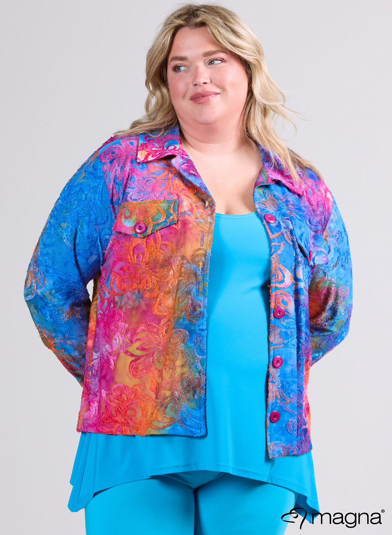 Jaquard Button Jacket (K-2402-MSH) T99006-Floral Pink-Blue
