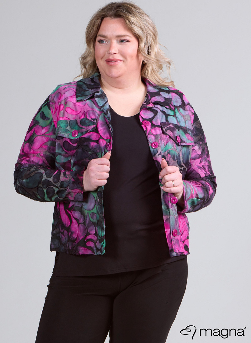 Jaquard Button Jacket (K-2402-MSH) T87056-Drop Shapes Magenta-Green