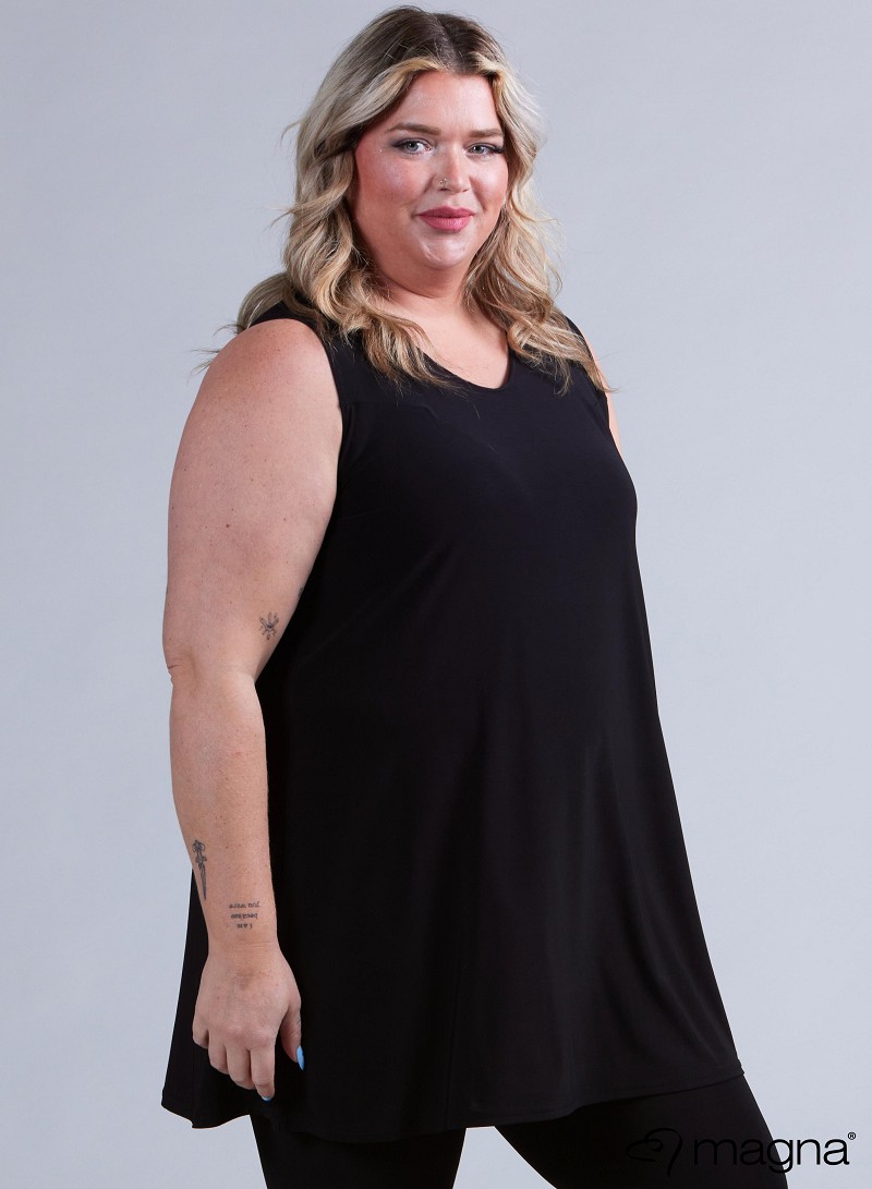 A-Line Sleeveless tunic/top (A-2302-SOLID) 001-Zwart