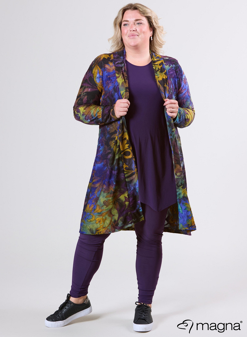 Open Front Loose Cardigan (N-2201-MSH) U51059-Fall Leaves Purple