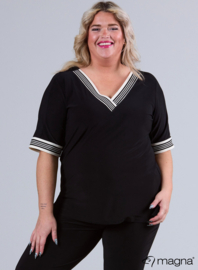 V-Neck Wide Trim Shirt (B-2422) V17018-4-Lines Creme