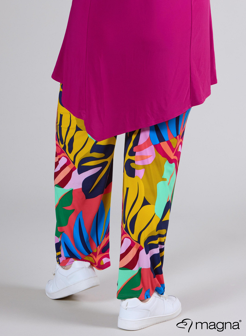 Broek Basic (D-03-PR) T86067-Big Leaves Magenta-Mint